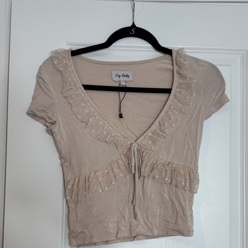 Coy Baby Beige Ruffle Crop Top